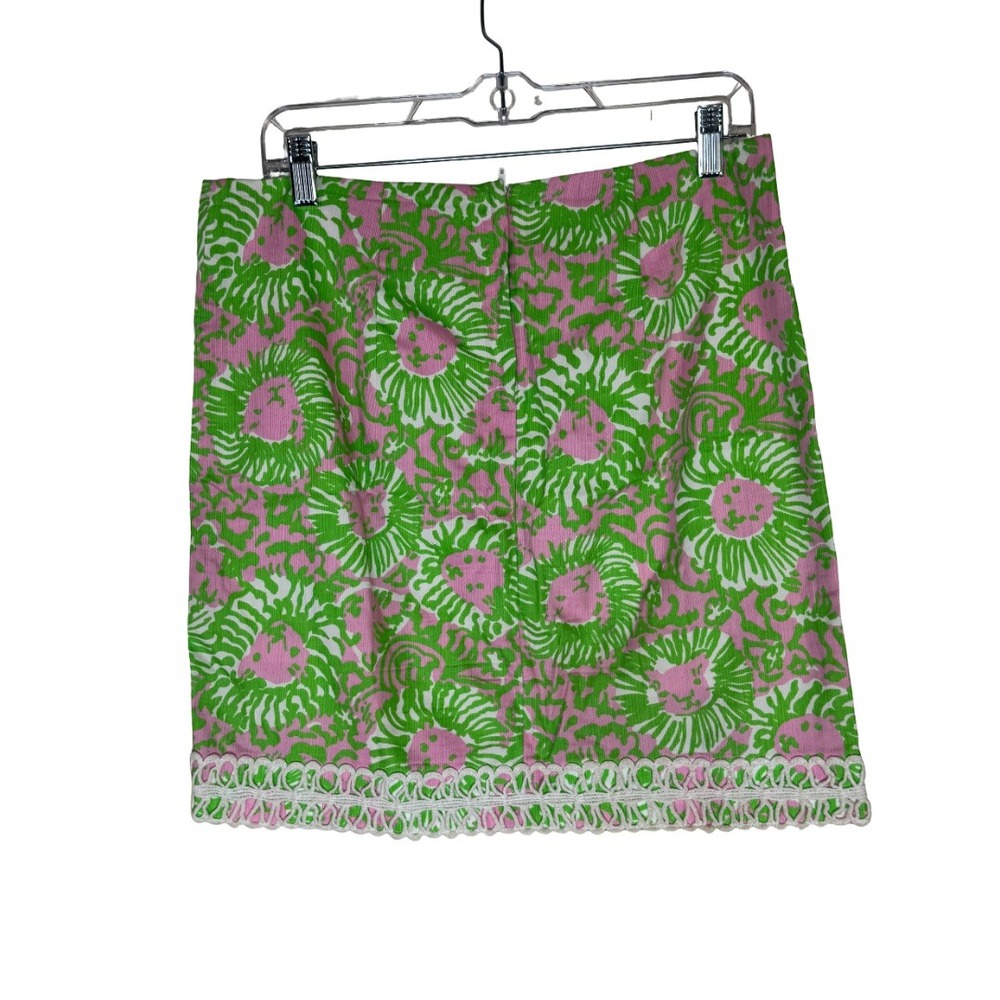 Lilly Pulitzer Skirt Womens 8 Pink Green Lion Print Corduroy Mini Lace Trim